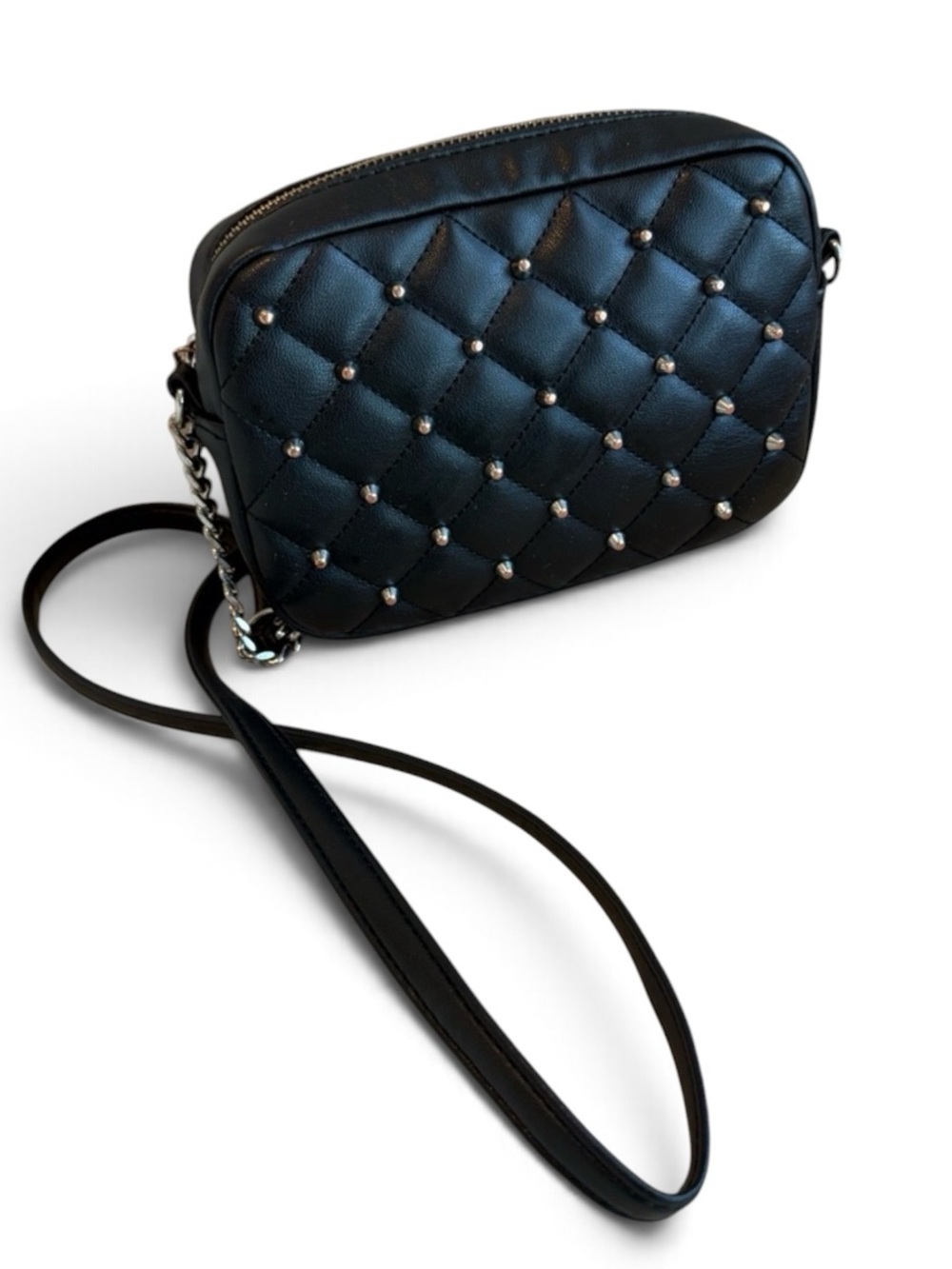 Rebecca Minkoff Black Diamond Quilted Silver Studded Crossbody Bag EUC